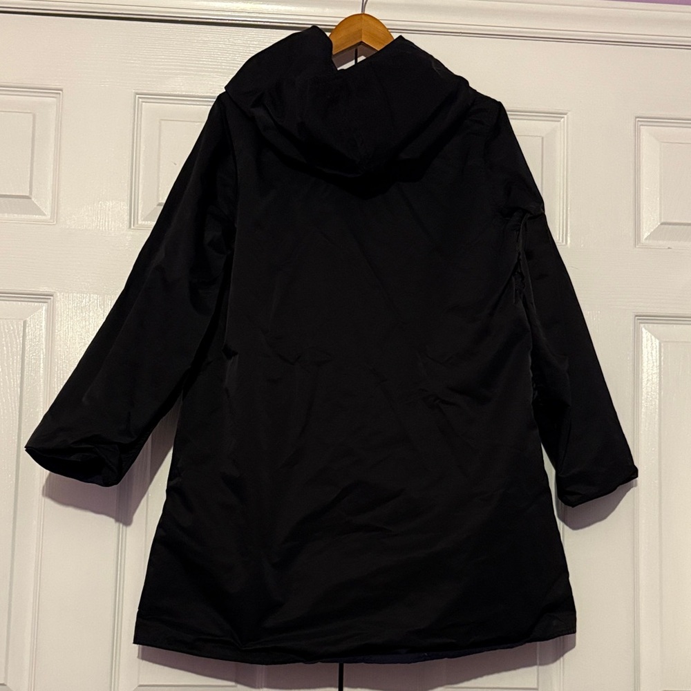 Eileen Fisher Reversible Women's Black And Blue Hooded Rain Coat Trench Coat Pl View 3